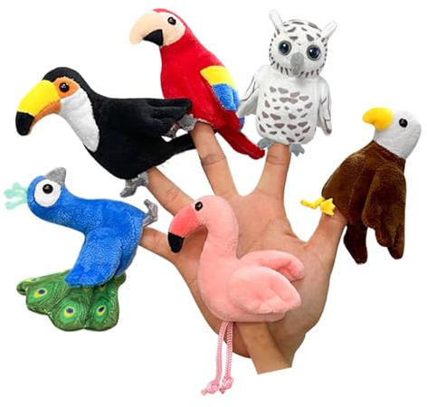 JUSTQUNSEEN 6-teiliges Vogel-Fingerpuppen-Set, niedliche Tierpuppe für Rollenspiele, Mini-Handpuppen, geeignet für Kinder, Vogeltierpuppen zum Geschichtenerzählen, realistische Fingerpuppe für