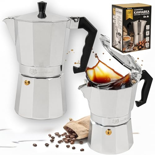 KARL HAUSMANN Cafetiere Italienne Espresso Aluminium - 6 Tasses - 300ml - Cafetière Moka Pour Réchaud à Gaz - Argentée - Induction non Compatible - Cafetière de Camping - Cafetière Moka Traditionnelle