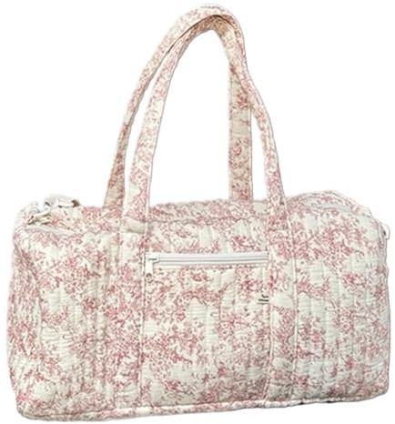 HiTotes Quiltad duffelväska puffer tygväska för kvinnor blommig resväska weekendväska bomull blöjväska estetisk sjuksköterskeväska, 01-rosa blommig, 41cm