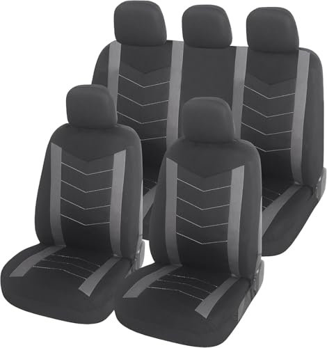 Upgrade4cars Auto-Sitzbezüge Set Universal Grau | Auto-Schonbezüge Vordersitze & Rückbank | Auto-Sitzbezug Schwarz | Autozubehör Innenraum | Geschenke für Frauen und Männer