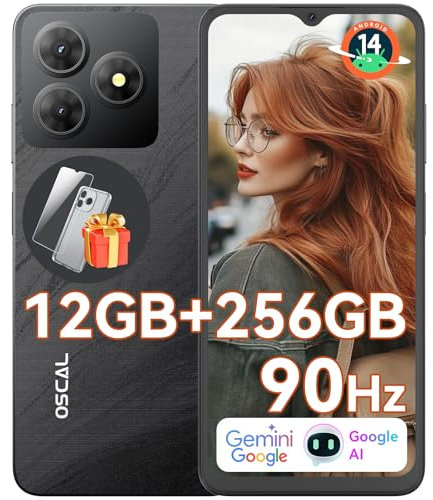 OSCAL 2025 Flat 2 Movil Gemini IA Android 14 12GB+256GB/2TB TF, 6.56 90Hz Smartphone, Batería 5000mAh, Cámara 13MP+8MP, 4G Dual SIM, Octa-Core/Face ID/OTG/GPS/3 Años Garantía - Negro