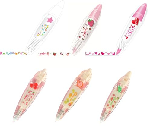 Diysupmkt DIY Lace Decoration Correction Tape Roller Pen, Scrapbooking Stickers Diary Decor Tape, Creative Cute Cartoon Pattern Decorative Tape Set for Kids Adult (Fruit (6PCS))