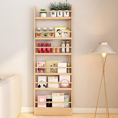 MYOYAY Estantería para niños detrás de la puerta, soporte de pared, organizador de 6 niveles para juguetes y libros, ahorra espacio, estantería estrecha de madera maciza