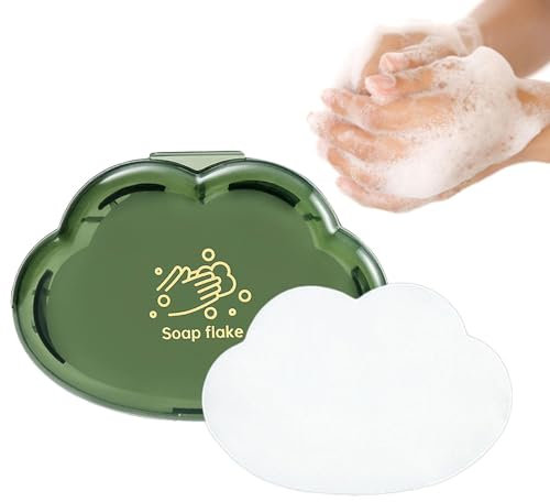 Hojas de jabón de viaje | 50 unidades/caja de copos de jabón de papel espumoso | Escamas de jabón de manos portátiles desechables | Hojas de jabón espumosas para limpieza al aire libre, viajes
