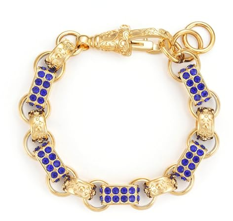 Gold Gypsy Link Belcher Bracelet with Blue CZ Stones, 7.5 Inch 13mm Belcher Chain, PVD Gold Plated – Bling King London