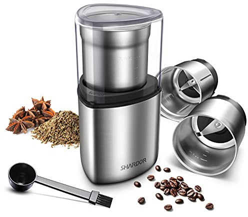 SHARDOR Electric Coffee Grinder Herb Blade Grinder Spices Grinder with 2 Removable Stainless Steel Bowls, Silver
