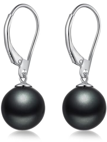 Orecchini Perle Argento Sterling 925 Orecchini Pendenti Leverback Perle per Donna Perla Gioielli Regali Perla Ggrigio Scuro 10 mm