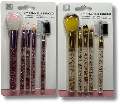 Set Pennelli Trucco Premium, 5 Pezzi, Pennelli Professionali per Cipria, Fard e Ombretto, con manico Rosa o Giallo