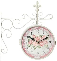 L'arte di Nacchi Orologio stazione da parete con fiori, Shabby Chic 37x8xH40 cm