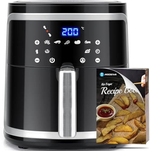 Aigostar Cube Pro - Freidora de Aire 1900W, 7L - Tecnología de Circulación de Aire 360°, Freidora Sin Aceite Eléctrica, Horno de Aire Caliente, 80-200ºC, Panel LED Táctil, Eficiencia Energética