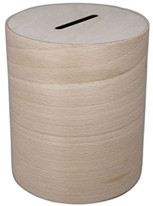 Wooden World - Salvadanaio in legno in scatola di latta