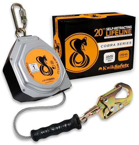 KwikSafety - Charlotte, NC - Cobra 20' Self Retracting Lifeline [NO Tangle Steel Cable] Class 1 SRL ANSI OSHA Retractable Fall Arrest Construction Roofing PPE Gear