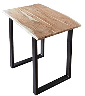 SAM Bartisch Quebec, Stehtisch mit echter Baumkante, 120 x 80 cm, Küchentresen naturfarben, U-Gestell aus Metall schwarz