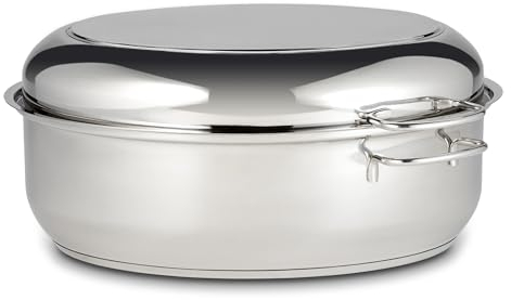 KHG Bräter mit Deckel Induktion 38x26x18 cm | Edelstahl, 7,7 l Volumen | 2in1 Deckel als Pfanne nutzbar | ideal für große Festtagsbraten | spülmaschinengeeignet, backofenfest