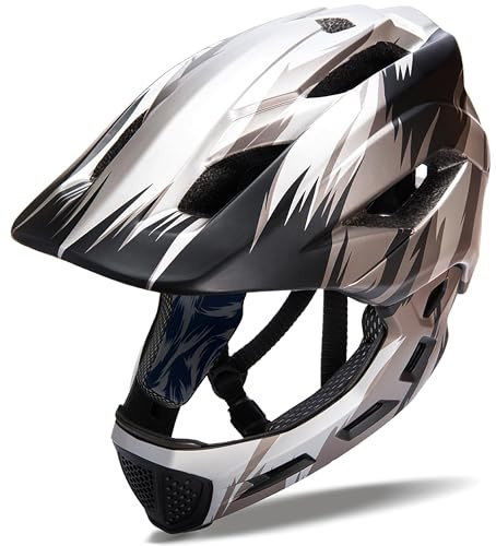 Natuway Toddler and Kids Full Face Helmet, Girl and Boy BMX Multi-Sport Detachable Mountain Dirty Bike Helmet Around 3-12 Years Head Circumference.