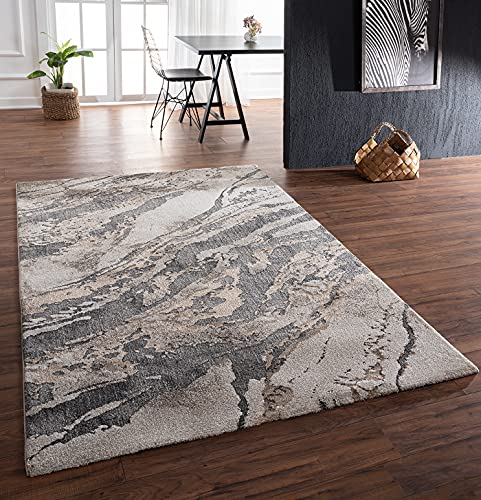 the carpet Tarma Eleganter Designer Teppich, Wohnzimmerteppich, Kurzflor, Weich, Hochwertig, Pflegeleicht, Hoch-Tief Effekt, Abstrakt, Beige, 160 x 230 cm