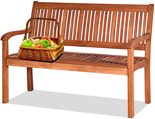GIANTEX Trädgårdsbänk trä, träbänk, utomhus, sittbänk, trädgård, 2-sits, terrassbänk, balkongbänk, massivt akaciaträ, 360 kg, lastbar, parkeringsbänk, väderbeständig för terrass, balkong, 126 x 63 x