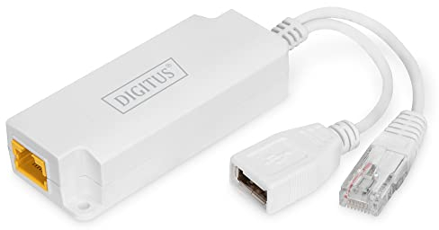 Digitus Poe Splitter - Ingresso RJ45 a Spina RJ45 e Presa USB-A - 10/100 Mbit/s - Classe di Protezione IP40 - Standard Poe IEEE802.3at - Portata 100m - Cat5e, Cat6, Cat6A