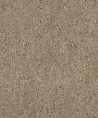 Rasch Tapete 538342 - Goldene Vliestapete mit Kork-Optik im industriellen Design aus der Kollektion Curiosity - 10,05m x 0,53m (LxB)