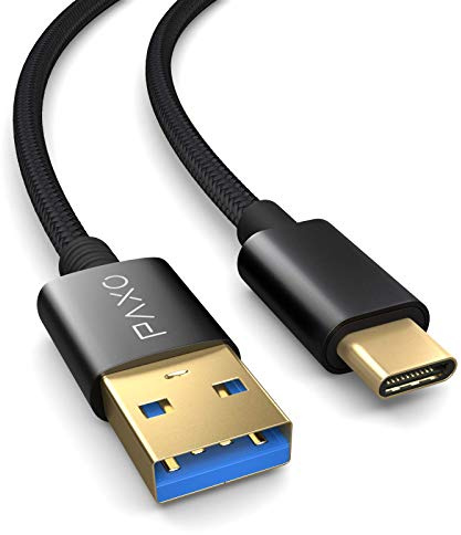 PAXO USB C-kabel 0,3 m, 10 Gbit/s (1,25 Gbyte/s), USB 3.2 Gen2 (3.0, 3.1), USB typ C-laddningskabel och -datakabel, svart