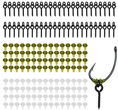 LdawyDE Set Carpfishing 170 Pezzi: 50 Viti Esche da Pesca Gancio Screw Bait e 120 Fermi Gancio Hook Bait Stoppers per Pesca alla Carpa