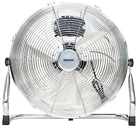 GEEPAS 16 Inch Floor Fan, Floor Standing Cooling Fan with 3 Speed, Tilt Function - Chrome Gym, Electric Portable Cooling Fan, 3 Blades for Powerful Air Circulation Ideal for Home, Garage, Office