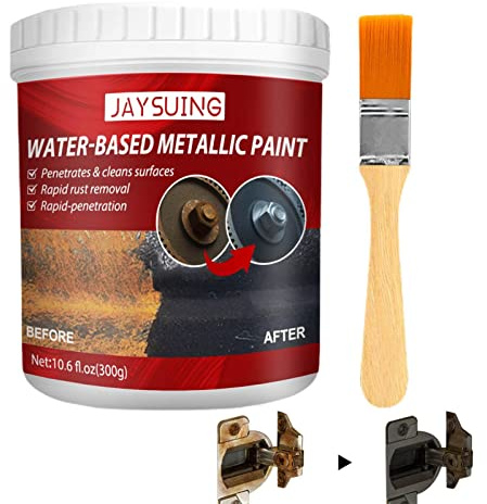 LINGJIONG 300 g metall rostlösare färg | rostomvandlare metallisk lack med borste | vattenbaserad rostskyddsbarriär för metallmöbler gräsklippare lastbilsverktyg