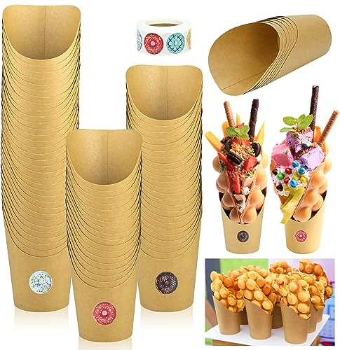 50 Stück Bubble Waffeln Tüten Snack-Container mit 12oz Kraftpapier Pappbechern und Pommes Halter für Waffeln, Pommes Frites
