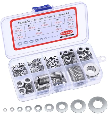 Ensemble assorti de rondelles en acier inoxydable avec 9 tailles - 684 pièces, rondelles plates et rondelles de sécurité