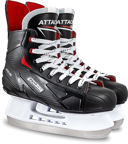 Botas - Attack 191 - Herren Eishockeyschlittschuhe | Hergestellt in Europa (Tschechische Republik) | Farbe: Schwarz/Rot/Weiß, Herren 9