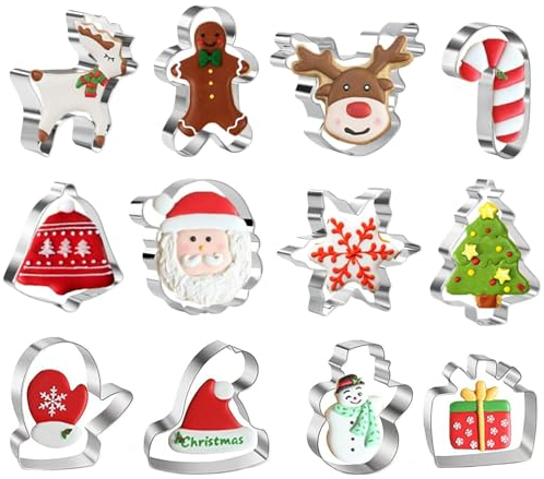 VIKY® Keksausstecher Weihnachten Set, 12 Stk Ausstechformen Weihnachten Edelstahl, Plätzchenausstecher Weihnachten, Plätzchen Ausstecher Weihnachten, Cookie Cutter Christmas für Brot, Keksen, Fondant