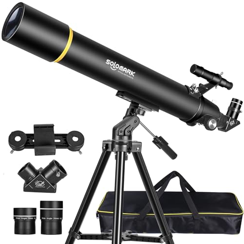 Télescope astronomique pour Adultes, télescope réfractif Professionnel de Calibre 80mm 900mm pour Enfants et débutants, télescope de Voyage Compact et Portable avec Sac de Transport