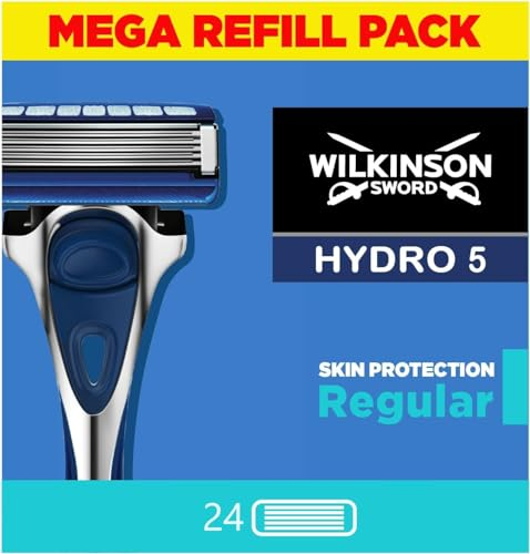 WILKINSON SWORD - Hydro 5 Rasierklingen für Herren | Packung mit 24 Rasierklingen-Nachfüllpackungen | Hydrating Gel & Präzisionstrimmer