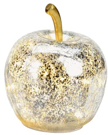 G. Wurm Dekoleuchte Apfel (XS) Glas, Silber, Apfel Lampe mit LED Lichterkette, Dekolampe, Tischleuchte, Apfellampe