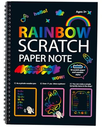 Schwarze Kratzpapier Notiz | Scratch Notebook Set | Scratch Kids Art Crafts - Kratzpapier Set mit 10 Seiten - Kunsthandwerk für und Mädchen - Interaktives und sauberes künstlerisches Erlebnis