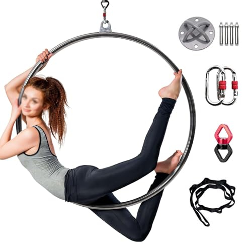 Metall Lyra Hoop för Hemmagym, Yoga Luftringbåge för Gymnastik Fitness, Cirkusakrobatikföreställning Lyra Ring Set, Rigg för Flygkonst(Diameter-85cm(33 1/2))