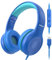 KONNAO Cuffie USB tipo C per bambini, con cavo, con microfono, regolabili, 85 dB/94 dB, volume limitato (blu navy/blu)