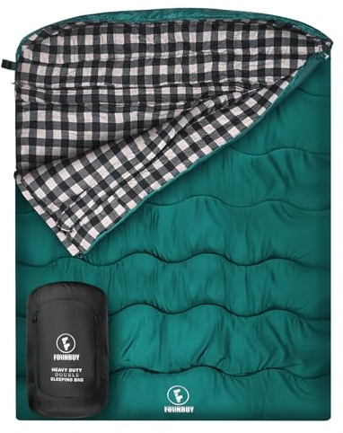 FORINBUY Sac de Couchage Double 2 Personnes Hiver - Flanelle de Coton 100%, Chaud et Imperméable pour Adulte, Camping Voyage Extérieur Maison