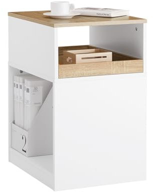 SoBuy Druckertisch mit Rollen – Versteckte Rollen, 3 Fächer, Rollcontainer Schreibtisch für Büro, Homeoffice und Arbeitszimmer, Mit herausnehmbarer Schublade, Weiß-Natur BHT ca. 40x65x50cm ASK08-WN