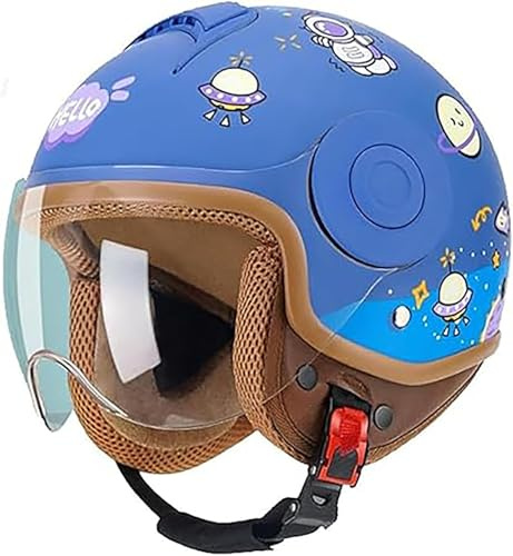 Casque De Moto Pour Enfants, Casque De Scooter,Casque Jet Avec Visière Solaire,Casque Mignon Pour Filles, Casque De Scooter Pour Garçons, Casque De Cyclomoteur Pour 5 Ans - 12 Ans F,46-54CM