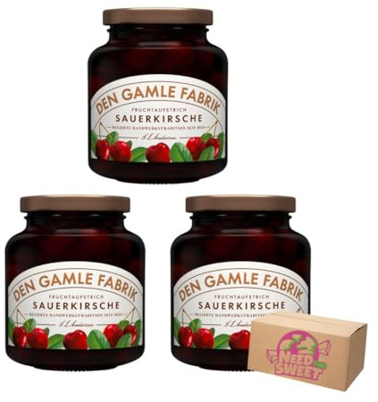 Den Gamle Fabrik Sauerkirsche Konfitüre 3x380g – Fruchtig & aromatisch – Dänische Premium-Marmelade – Familienpackung– – Frühstücksgenuss im 3er-Pack