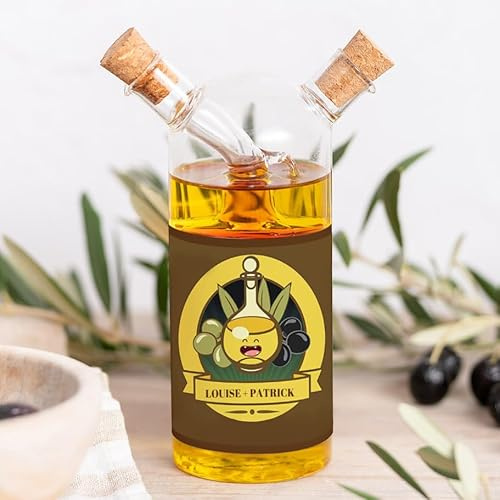 Wanapix | Aceitera y vinagrera en botella de cristal Personalizada | Botella 2 en 1 | Juego Dispensador de Vinagre y Aceite | Aceite