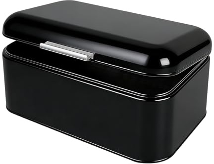 DreamsEden Metal Storage Box with Hinged Lid, Decorative Tin Box Jewelry Keepsake Bread Bin Container for Home Kitchen Counter (Black)