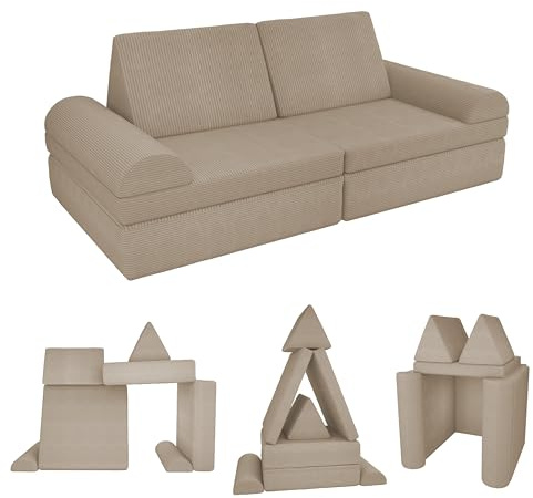 POKAR Divano Modulare per Bambini in Velluto Corduroy | Divano Bambini Trasformabile in Schiuma | Divano da Gioco per Cameretta Bambini | Certificato Oeko-TEX 100 | Caramello Caldo