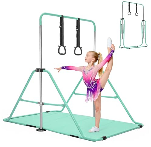Foldable Gymnastics Bar with Full-Coverage Mat, Adjustable Height 89-130CM