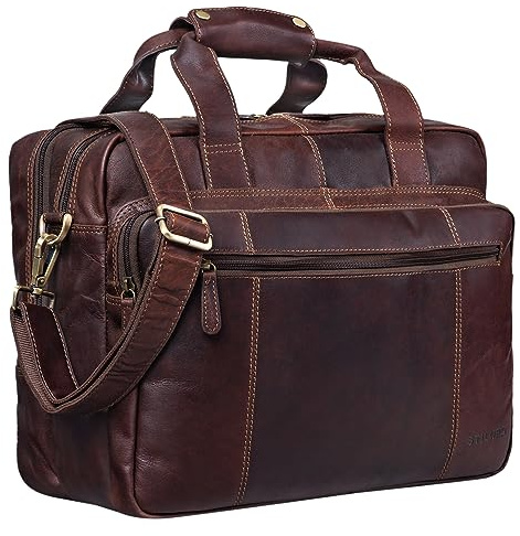 STILORD Experience Vintage Lehrertasche Leder groß für Herren Damen XL Aktentasche Business Schulter- oder Umhängetasche für Laptop Trolley aufsteckbar Farbe:Cognac - Dunkelbraun
