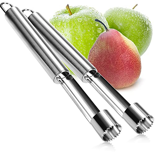 COM-FOUR® 2x Torsolo per mele in acciaio inossidabile, pratico taglia mele con anello per appenderlo, rimuove il torsolo, per mele cotte e altro (002 pezzi - torsolo di mela - argento)