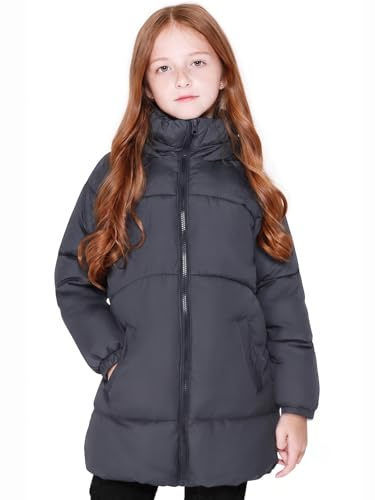 SOLOCOTE Manteaux d'hiver pour filles longueur moyenne manteaux chauds rembourrage en coton type duvet noir 9-10 ans