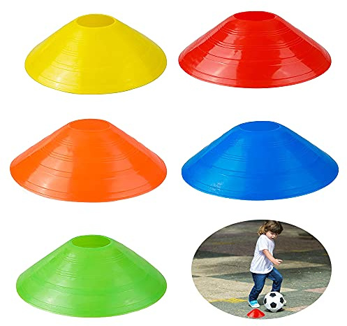 QUUPY 20 Soccer Cones Disc Cone Sets, Sports Speed and Agility Training set, Used to Training Football, Basketball Athletes