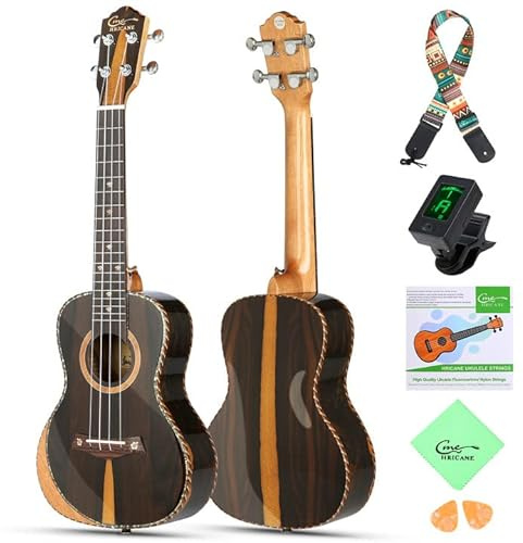 Hricane Concert Ukulele 23 inch UKS-2, 4 Strings Ukeleles For Beginners, Sapele Hawaiian Ukele with Ukulele Case and Ukele String Set (Ziricote Glossy)